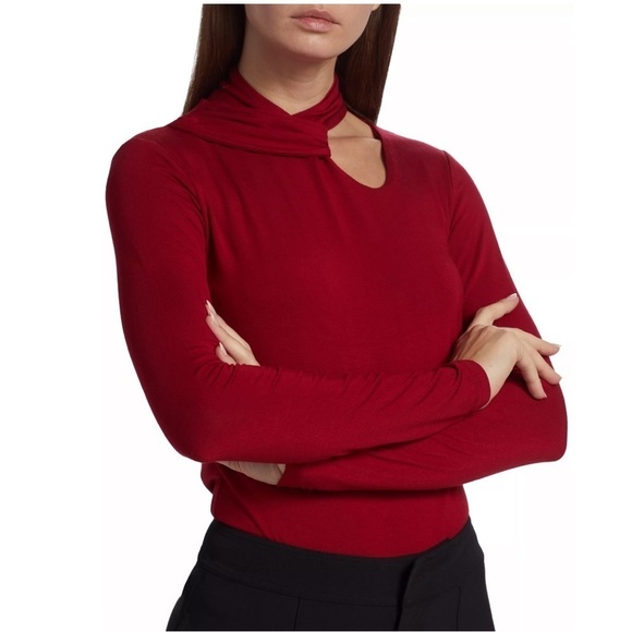 Elie Tahari Tops - Elie Tahari Red Twist Mock Neck Top Large